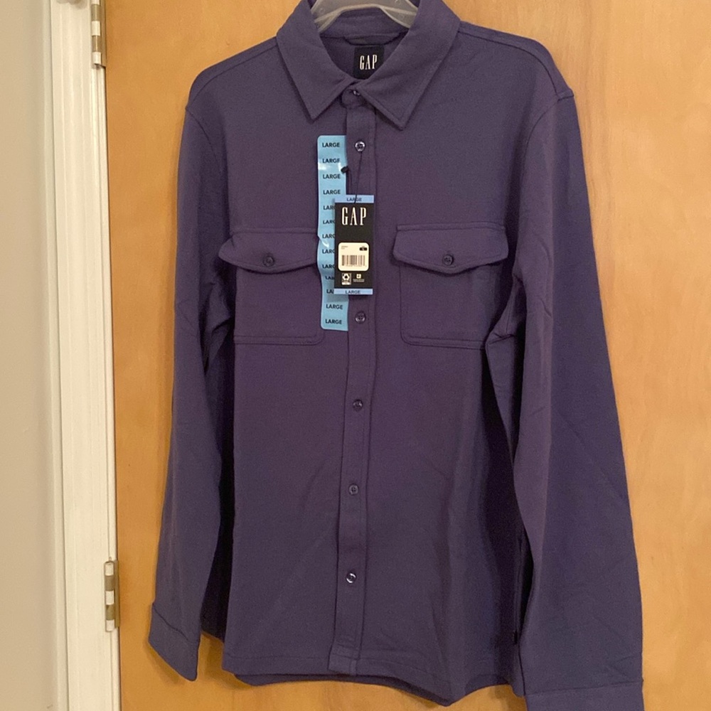 GAP Men’s Blue Knit Button down Shirt, NWT, size Large